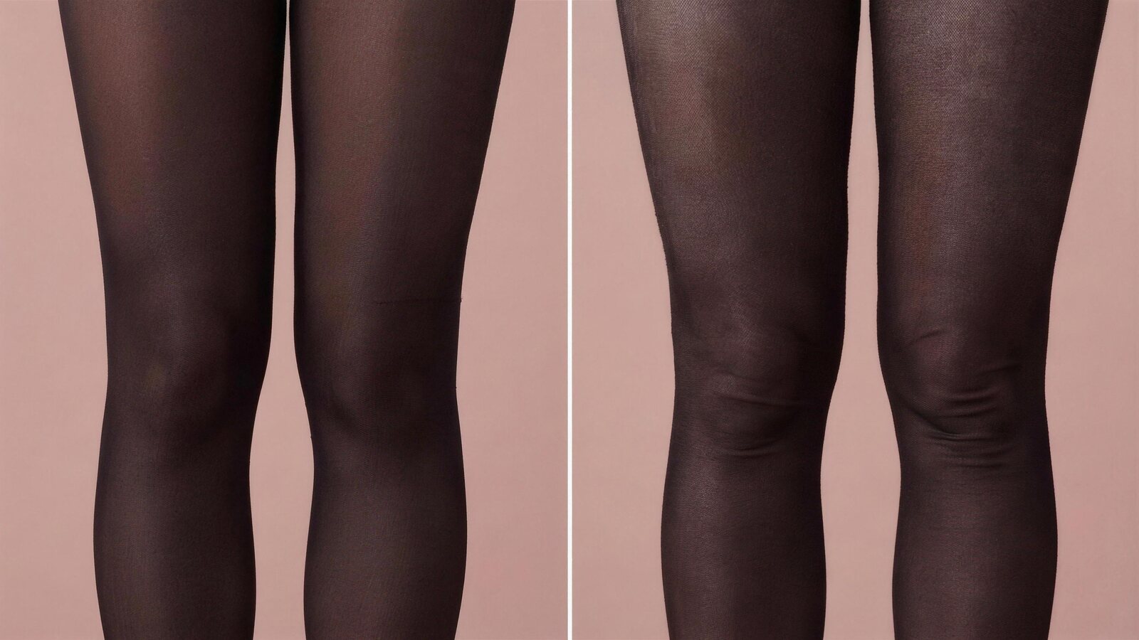 The same ordinary sheer tights, new on the left and after one week of wear on the right