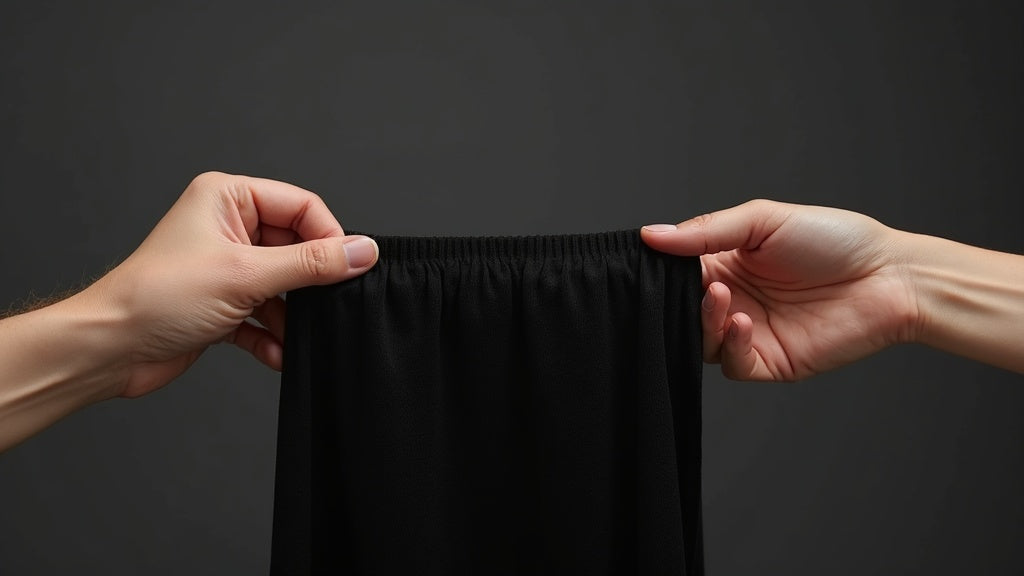 Utilitarian black tights, technical close-up of dense knit fabric